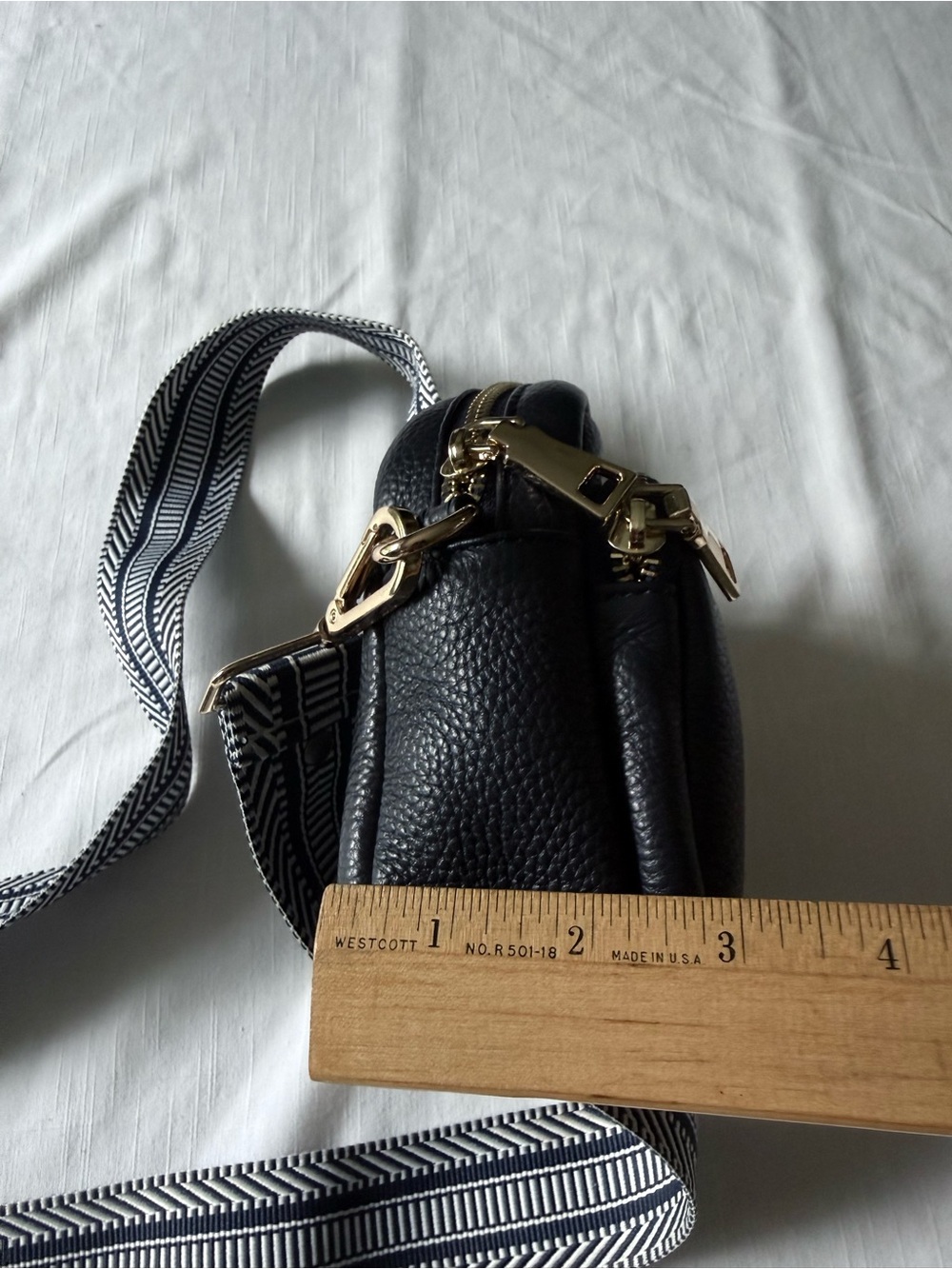 Pom Pom London Dark navy blue Crossbody Shoulder Bag with Patterned Strap - Picture 12 of 13